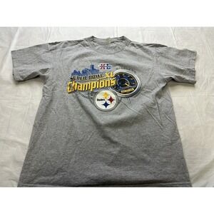 2006 Super Bowl XL Champions Pittsburgh Steelers Gray T Shirt Size Large Vintage